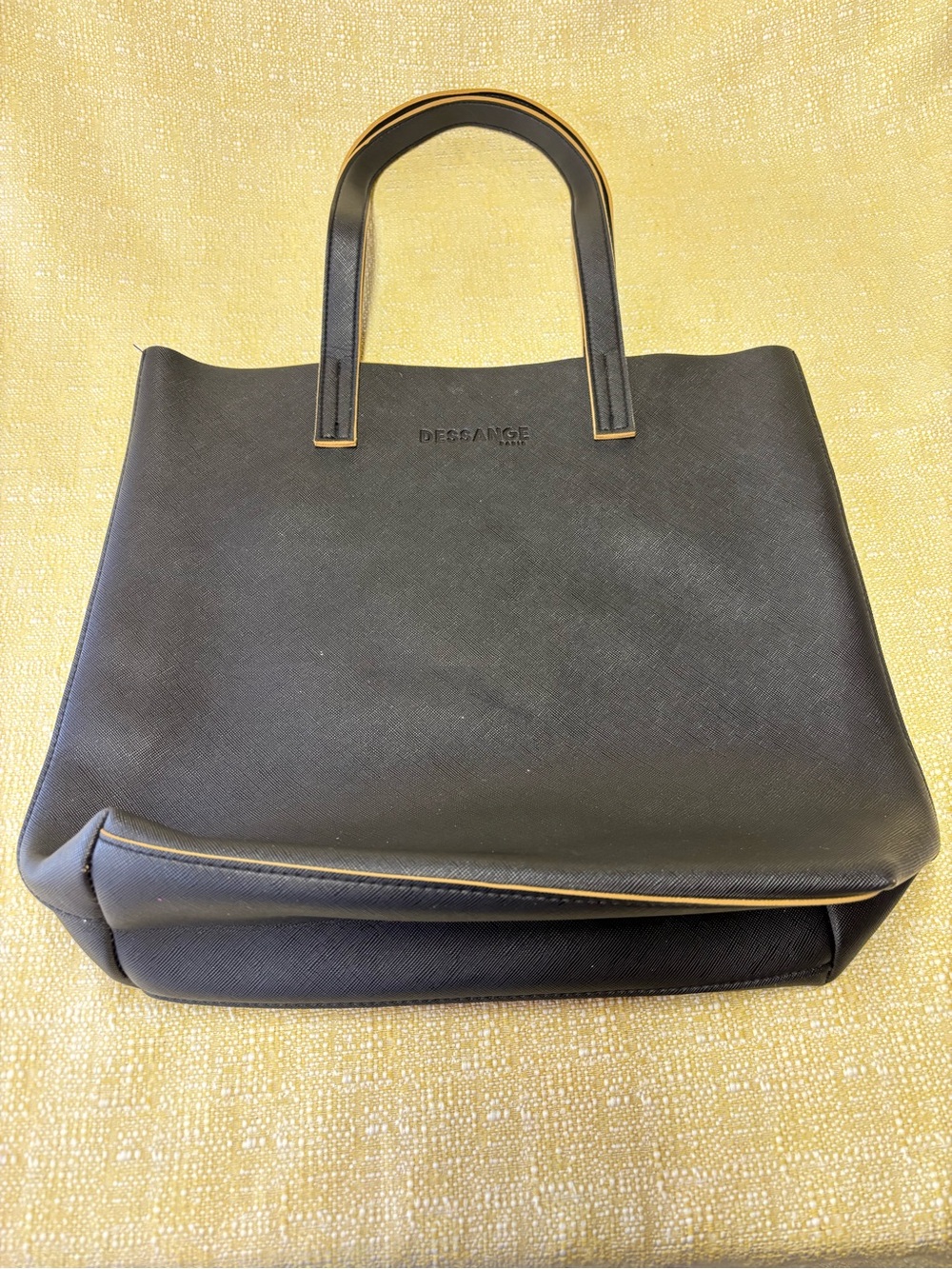 Dessange Black Structured Tote with Tan Trim